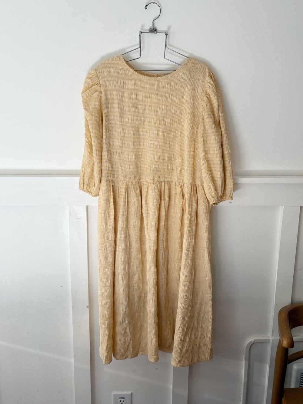 See & Be Seen Yellow Textured Midi Babydoll Dress size small